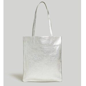 Madewell Magazine Tote Bag in Metallic Silver Leather
